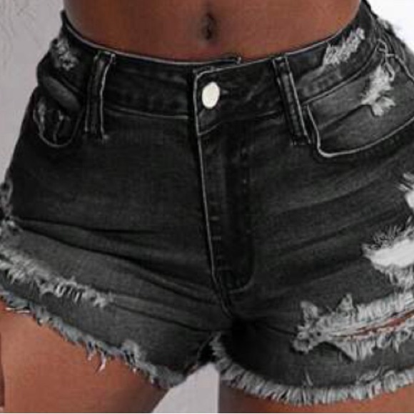 Sexy Dark Grey Wash Ripped Denim Jean Shorts Size Small NWT - Picture 2 of 4